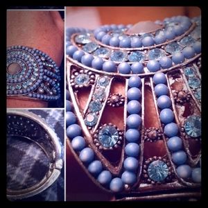 Turquoise and Austrian crystal bangle .925